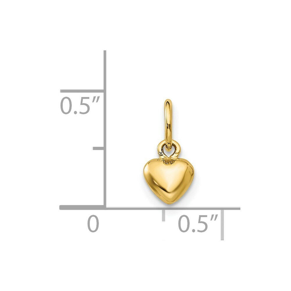 14K Yellow Gold Solid Polished Plain Puffed Heart Charm