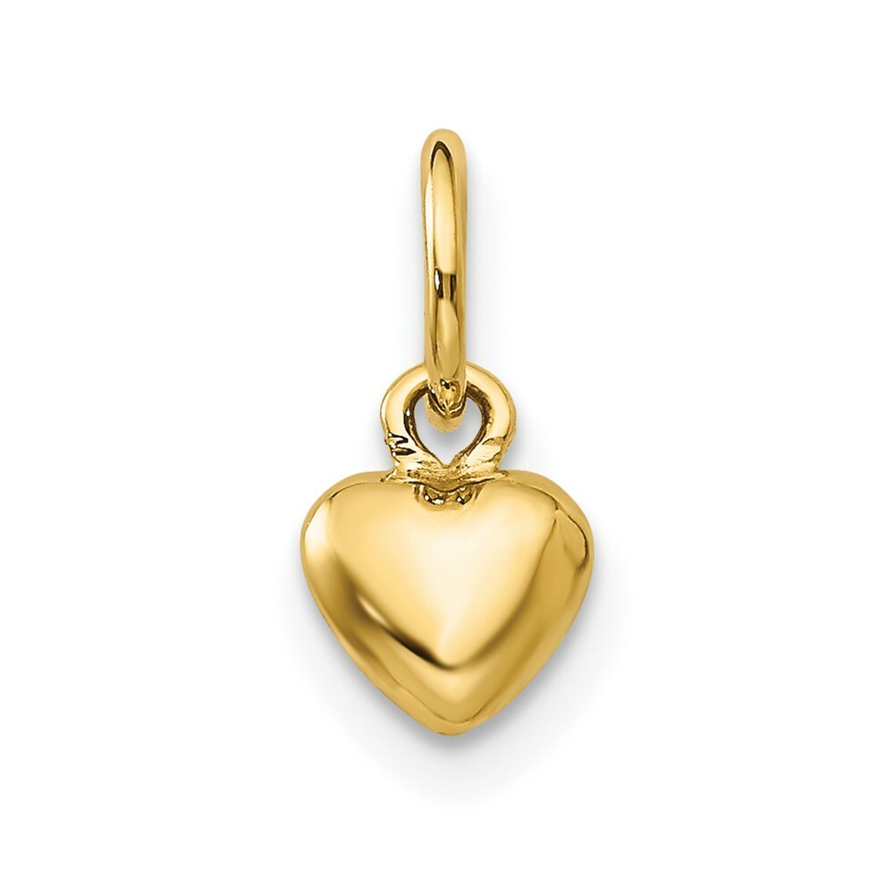 14K Yellow Gold Solid Polished Plain Puffed Heart Charm