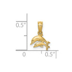 Load image into Gallery viewer, 14K Yellow Gold 2-D Mini Double Dolphins Swimming Charm Pendant
