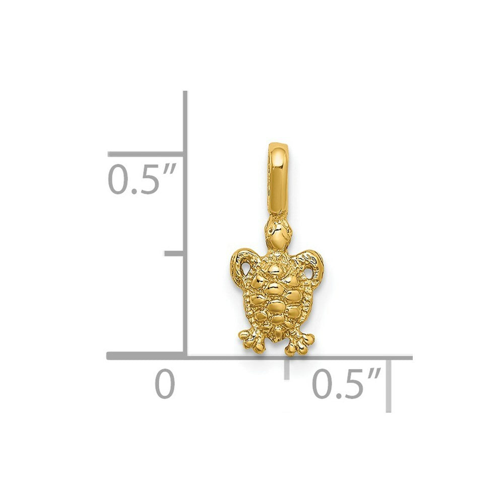 14K Yellow Gold Mini Sea Turtle With Fixed Bail Charm Pendant