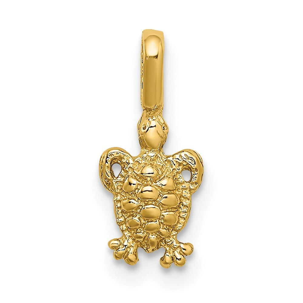 14K Yellow Gold Mini Sea Turtle With Fixed Bail Charm Pendant