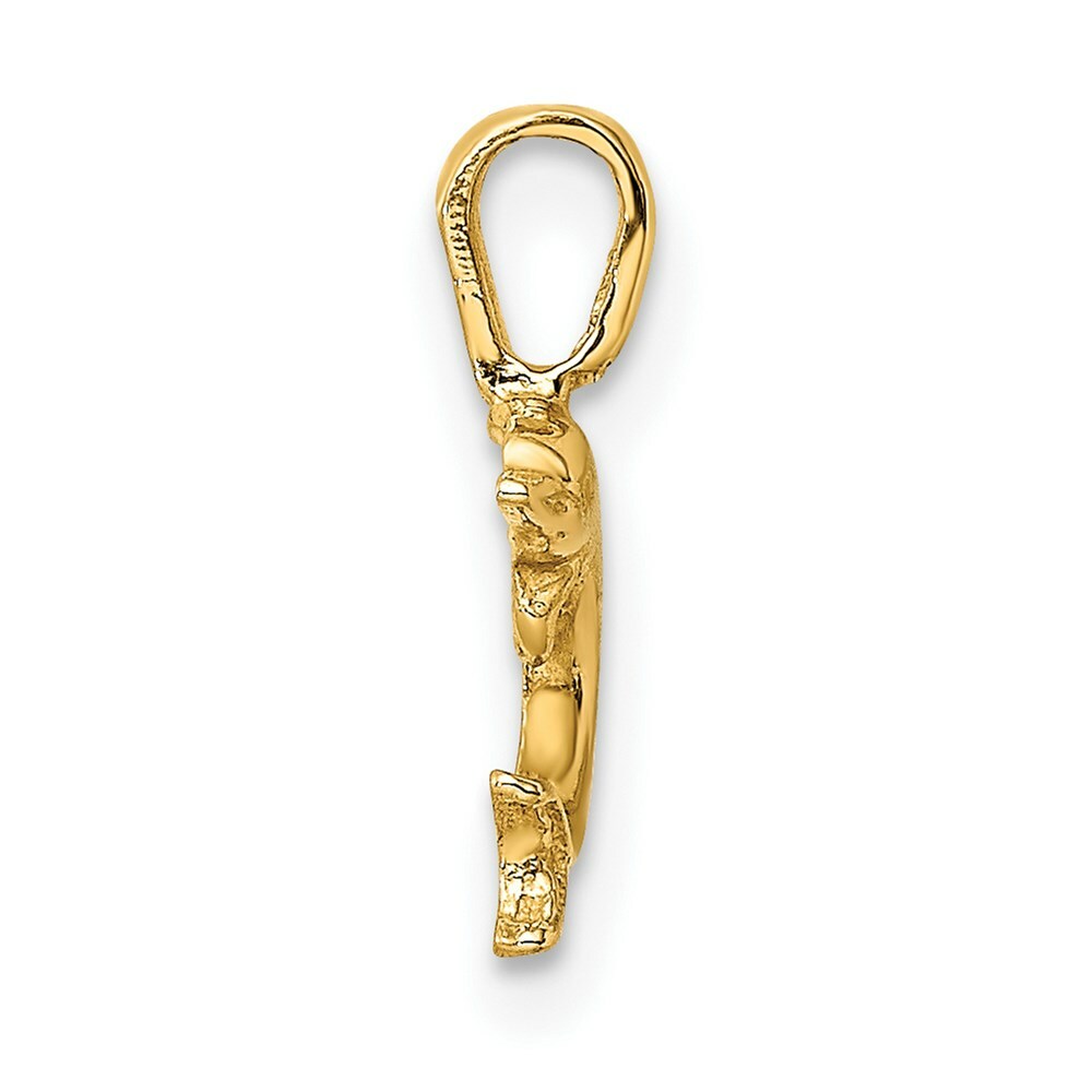 14K Yellow Gold Mini Jumping Dolphin With Fixed Bail Charm Pendant