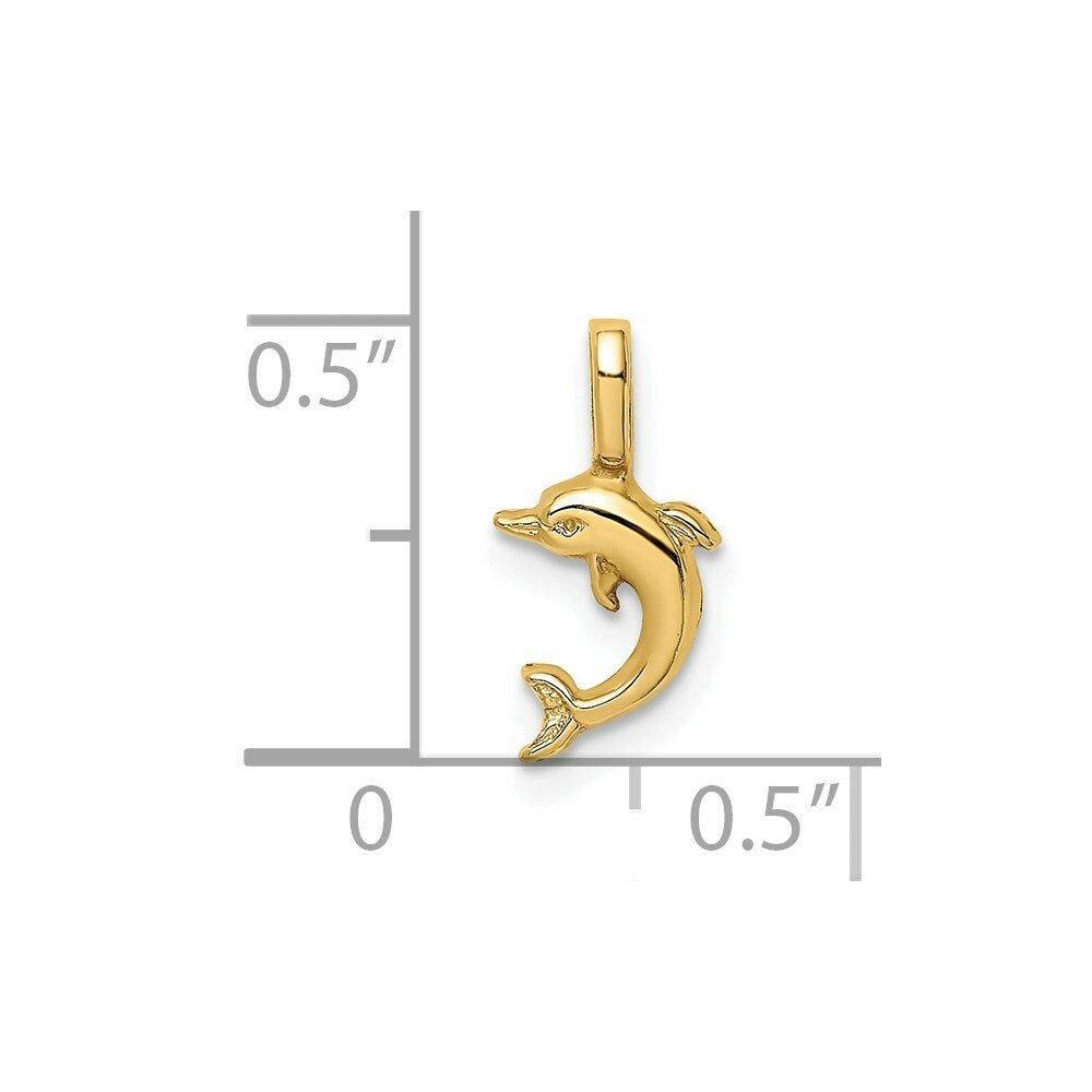 14K Yellow Gold Mini Jumping Dolphin With Fixed Bail Charm Pendant