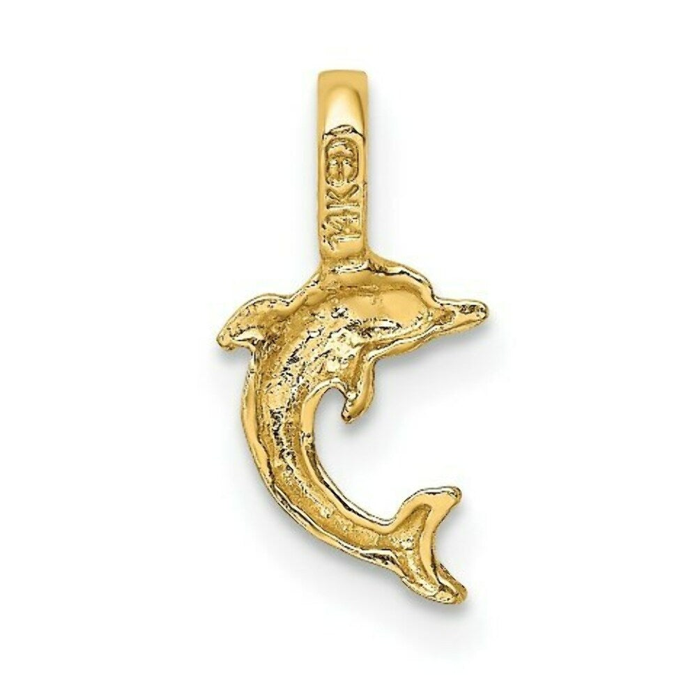 14K Yellow Gold Mini Jumping Dolphin With Fixed Bail Charm Pendant