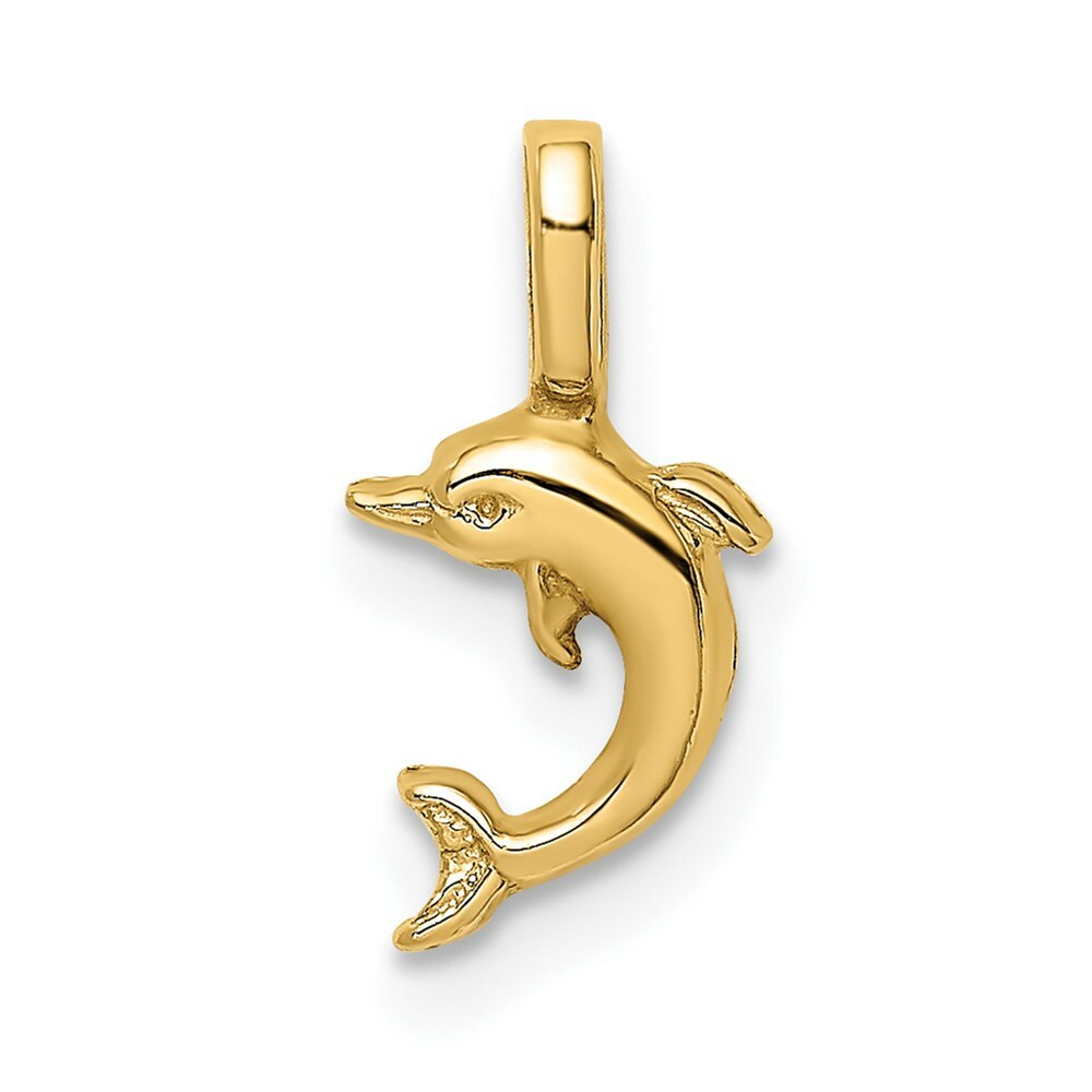 14K Yellow Gold Mini Jumping Dolphin With Fixed Bail Charm Pendant