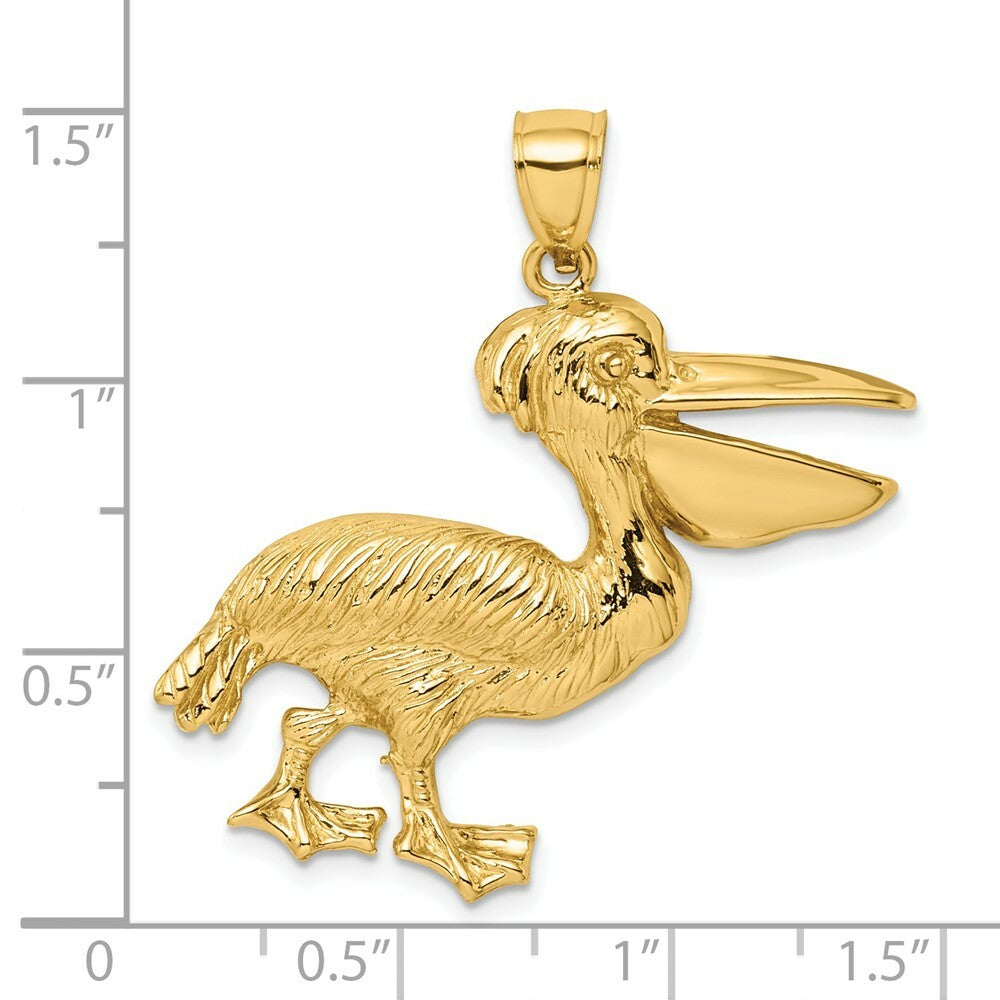 14K Yellow Gold 2-D Textured Pelican Charm Pendant