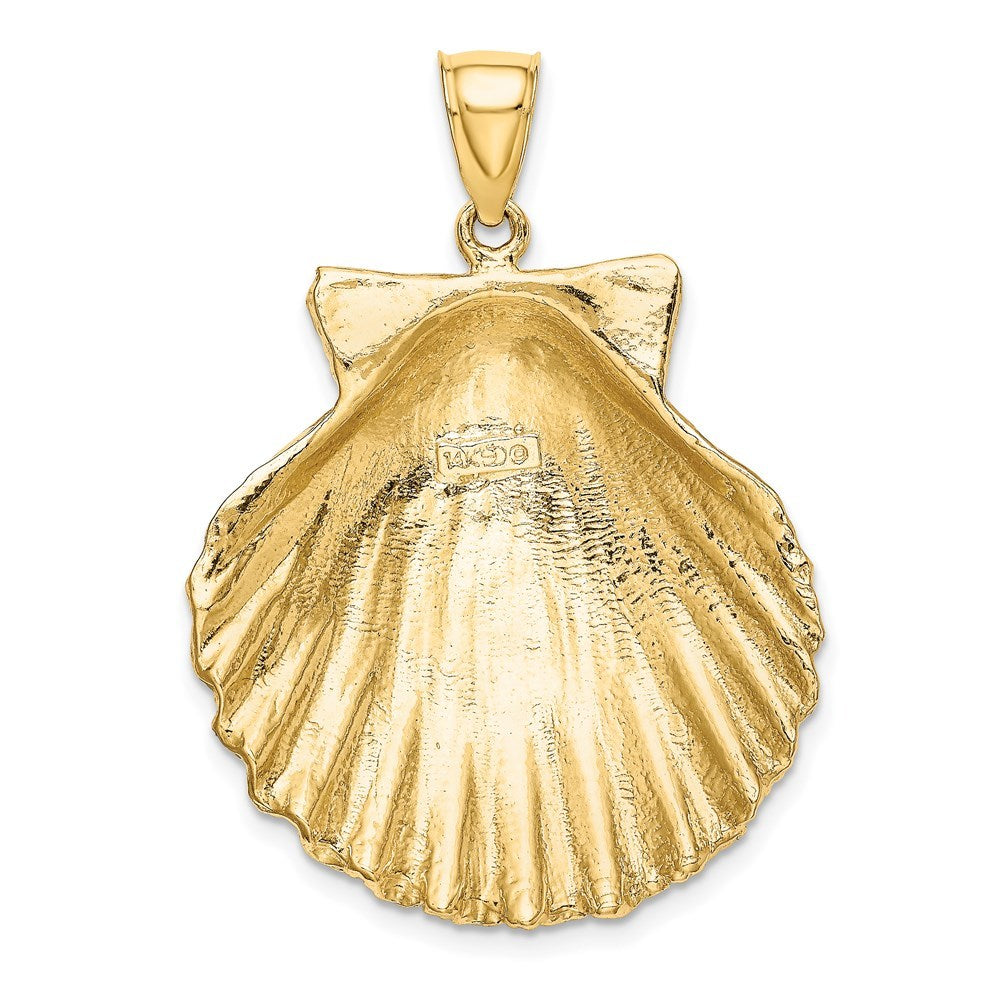 14K Yellow Gold Textured SCALLOP SHELL Charm Pendant