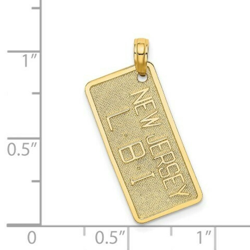 14K Yellow Gold Textured New Jersey NJ-LBI License Plate Charm Pendant