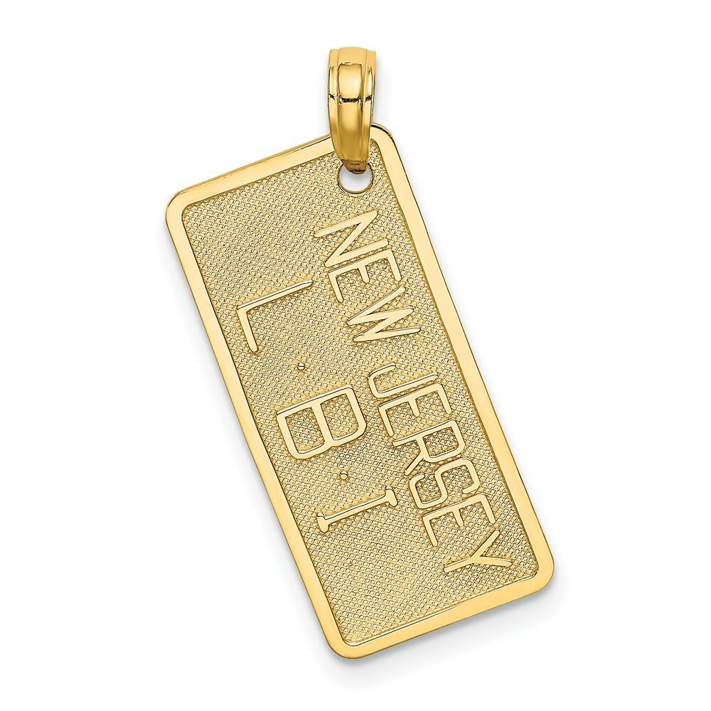 14K Yellow Gold Textured New Jersey NJ-LBI License Plate Charm Pendant