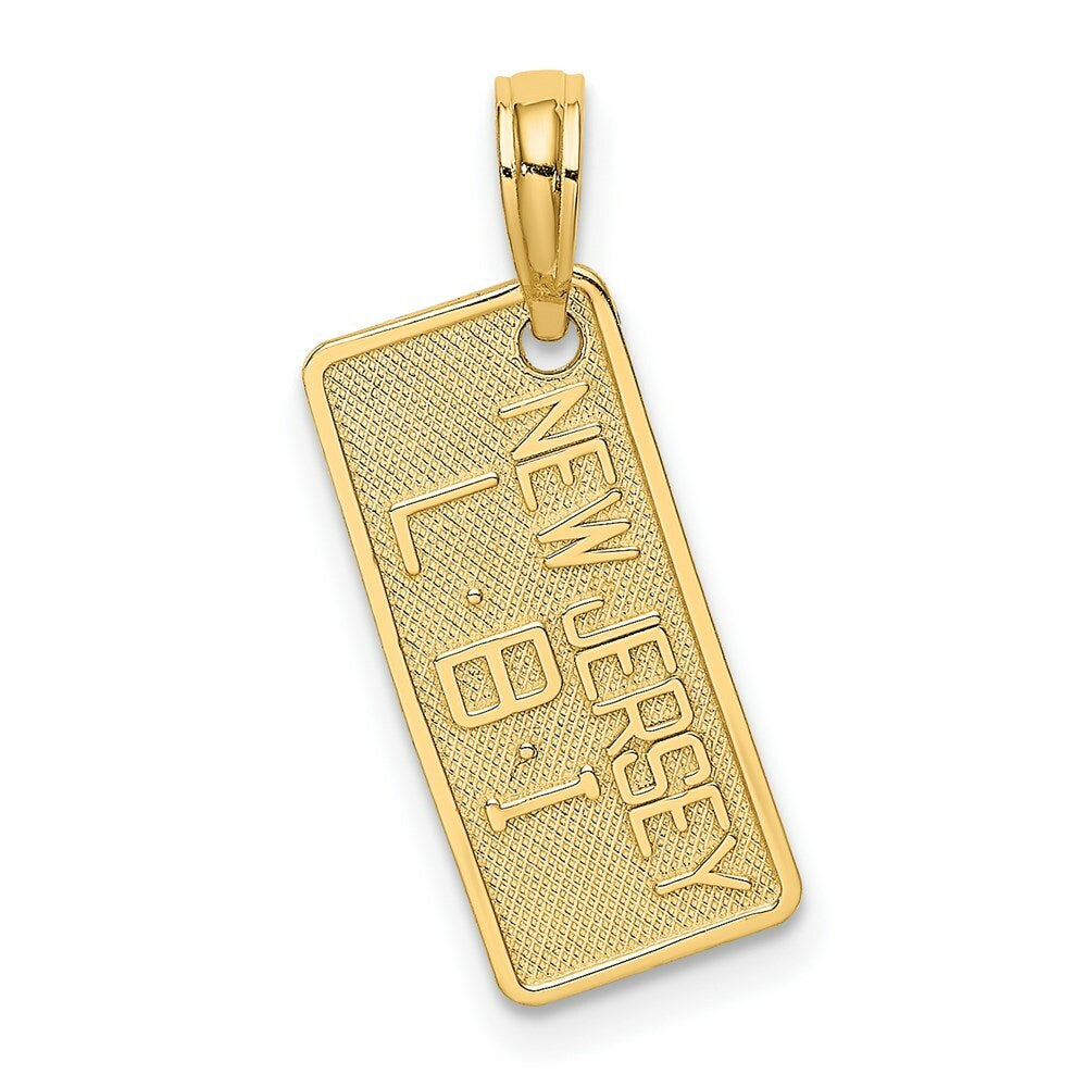 14K Yellow Gold Textured NJ-LBI LICENSE PLATE Charm Pendant