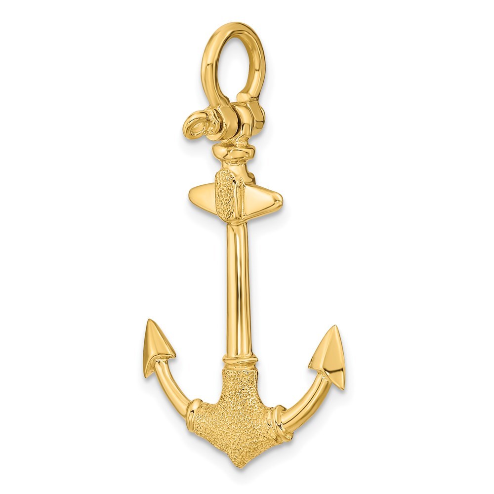 14K Yellow Gold 3-D Texture Anchor Charm Pendant