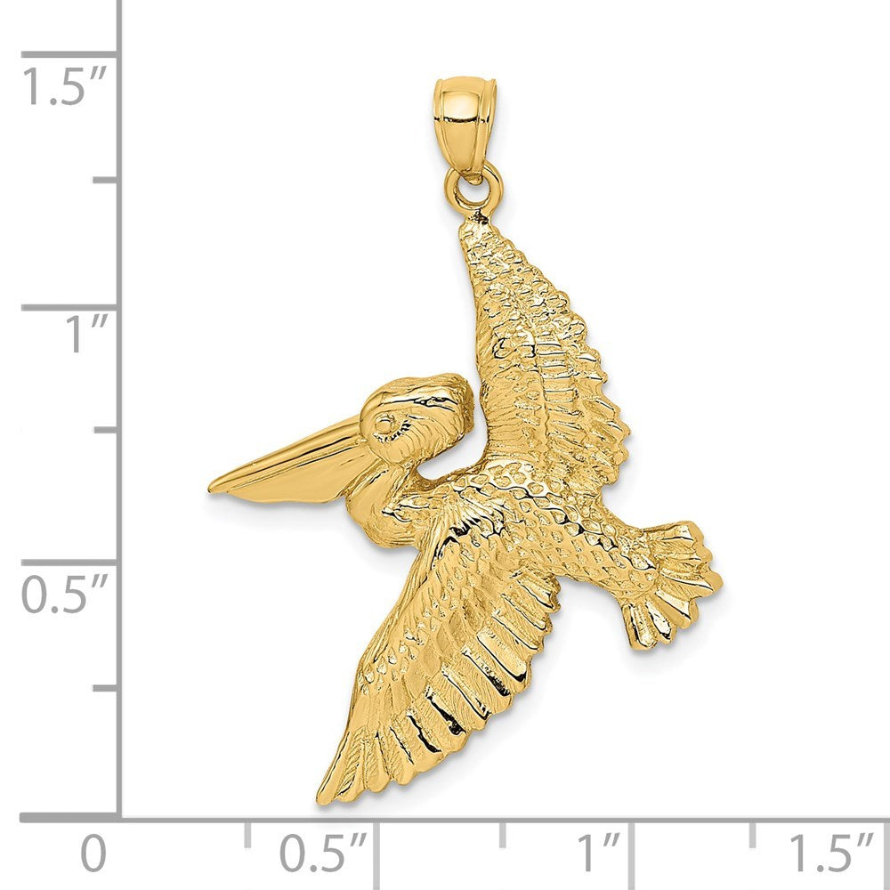 14K Yellow Gold 2-D Flying Pelican Charm Pendant