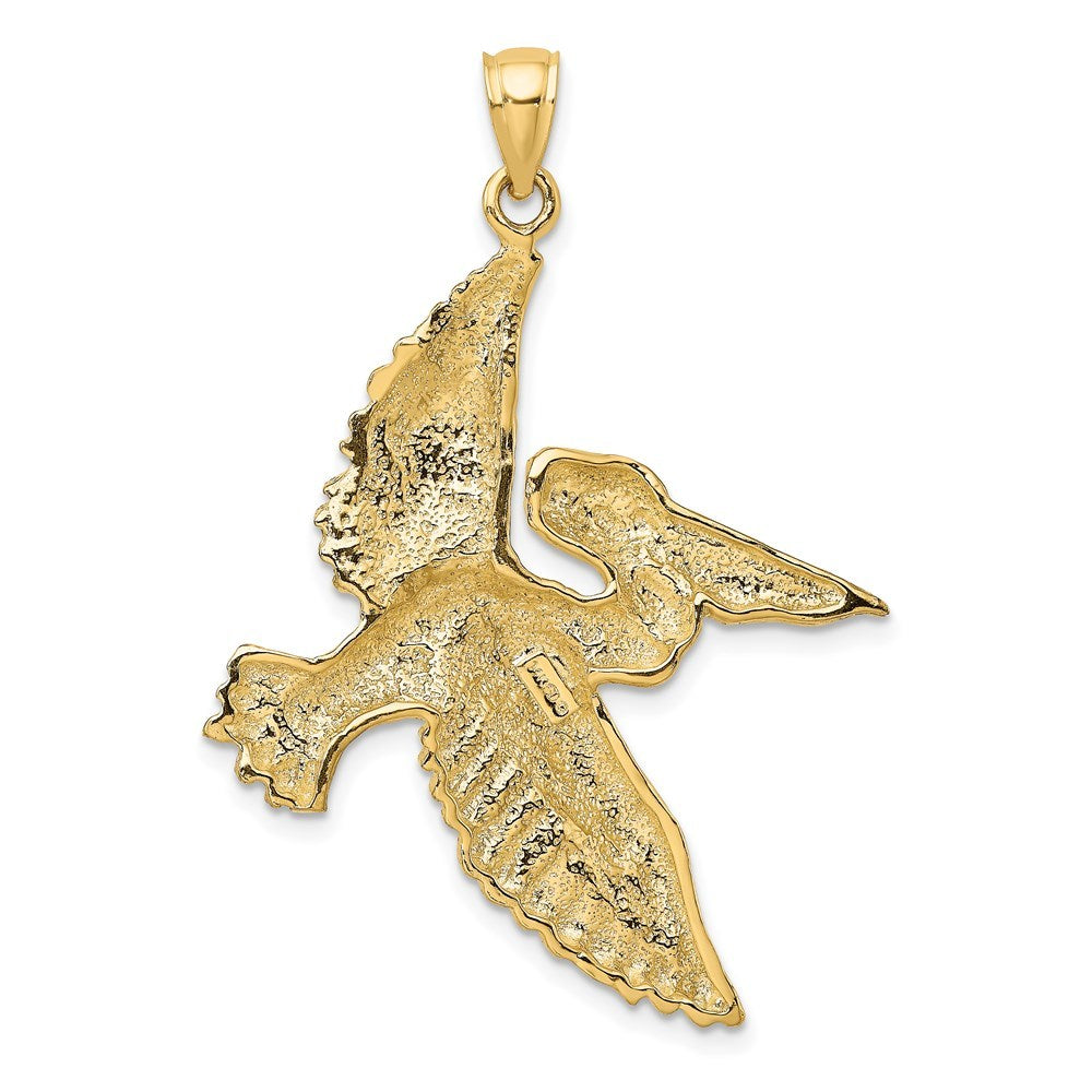 14K Yellow Gold 2-D Flying Pelican Charm Pendant