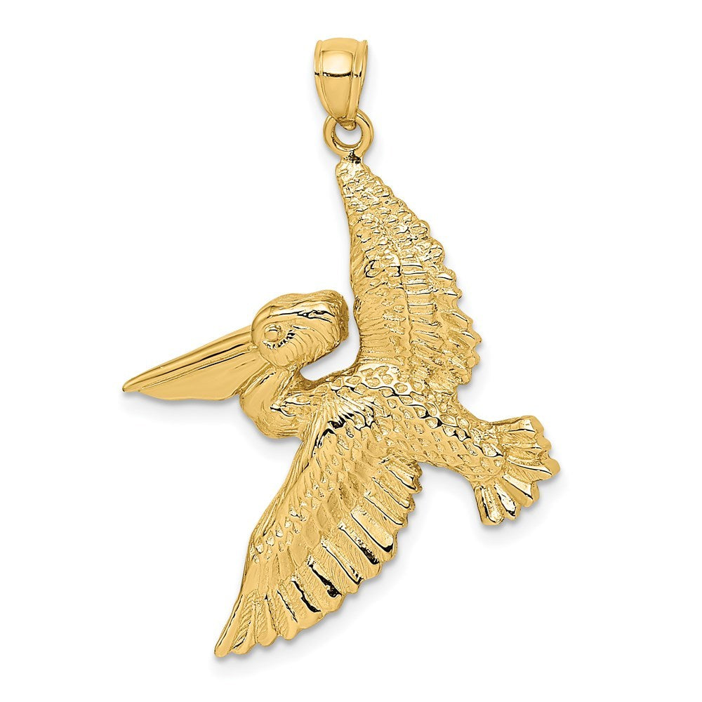 14K Yellow Gold 2-D Flying Pelican Charm Pendant