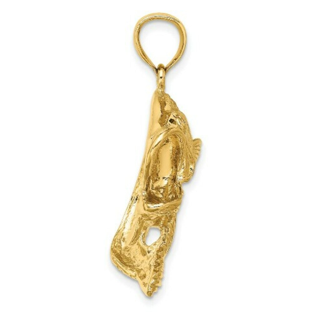 14K Yellow Gold 2-D Bass Fish Jumping Charm Pendant