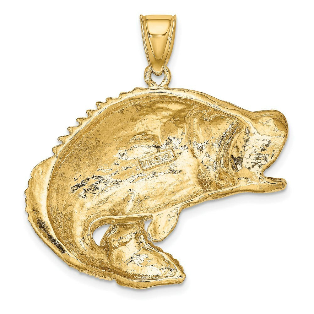 14K Yellow Gold 2-D Bass Fish Jumping Charm Pendant
