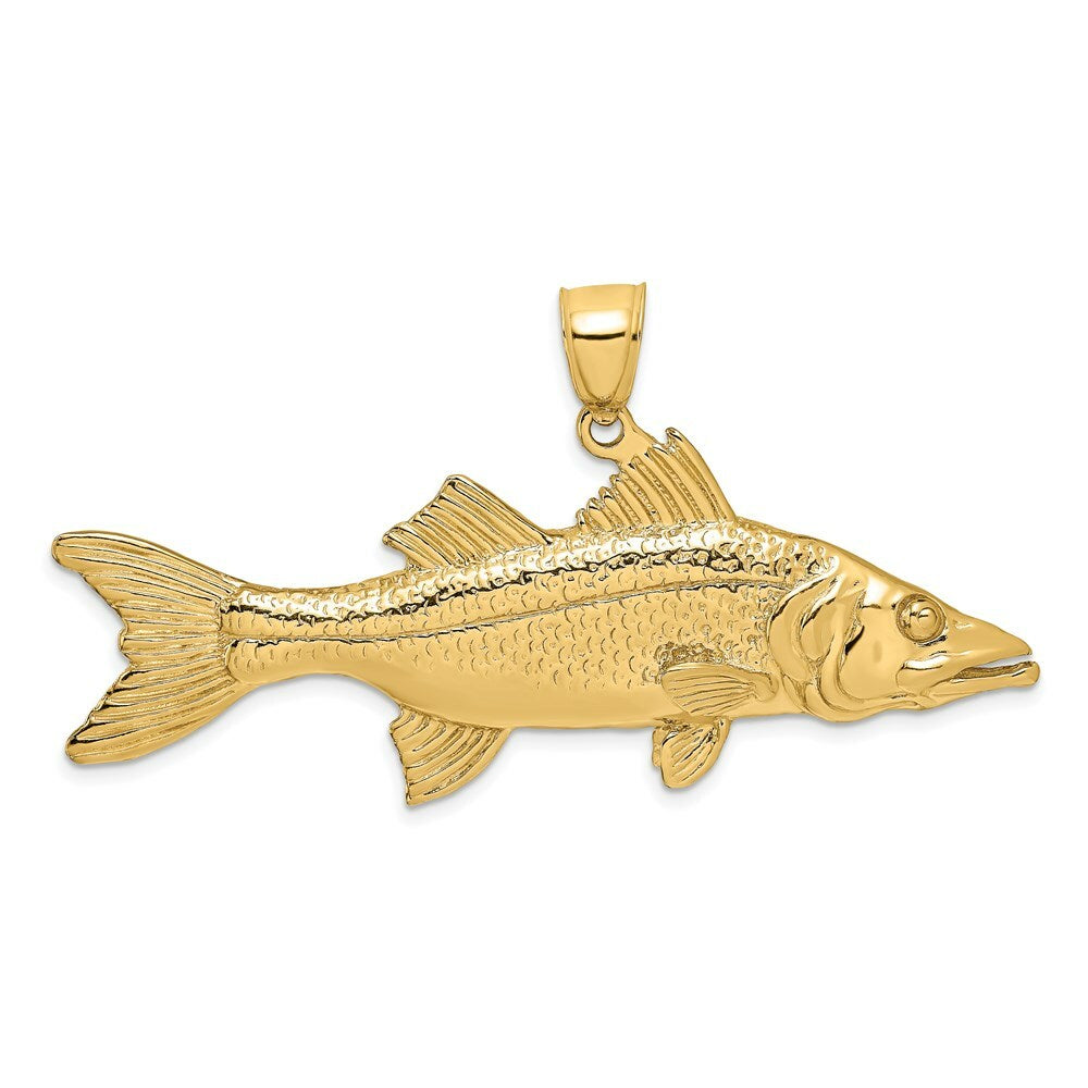 14K Yellow Gold 3-D Snook Fish Charm Pendant