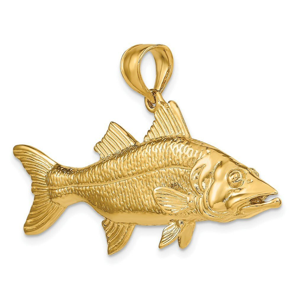 14K Yellow Gold 3-D Snook Fish Charm Pendant