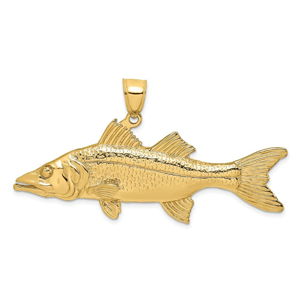 14K Yellow Gold 3-D Snook Fish Charm Pendant