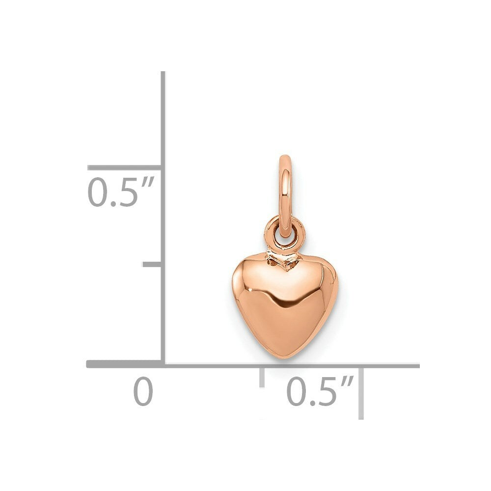 14K Rose Gold Solid Polished 3-Dimensional Medium Heart Charm