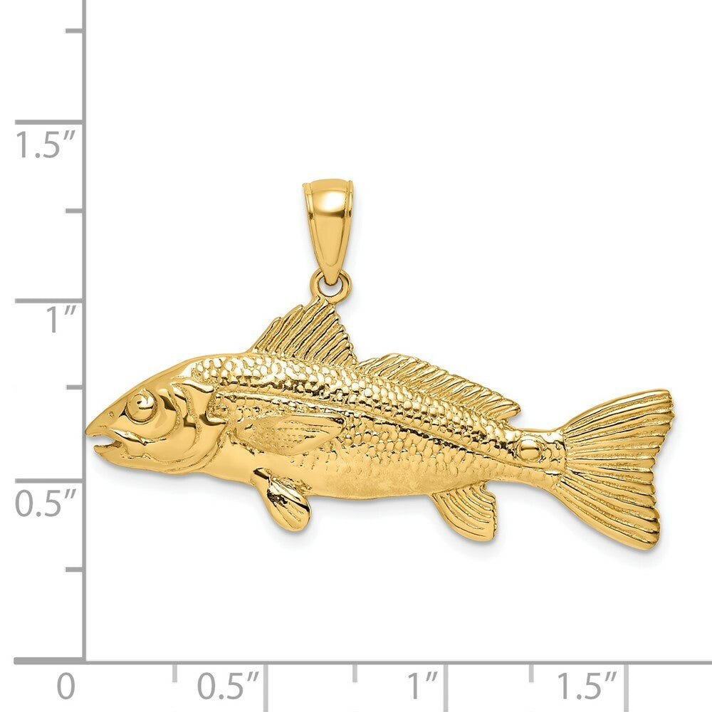14K Yellow Gold 3-D RED FISH Charm Pendant