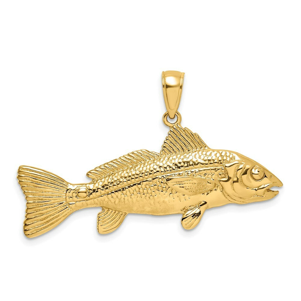 14K Yellow Gold 3-D RED FISH Charm Pendant