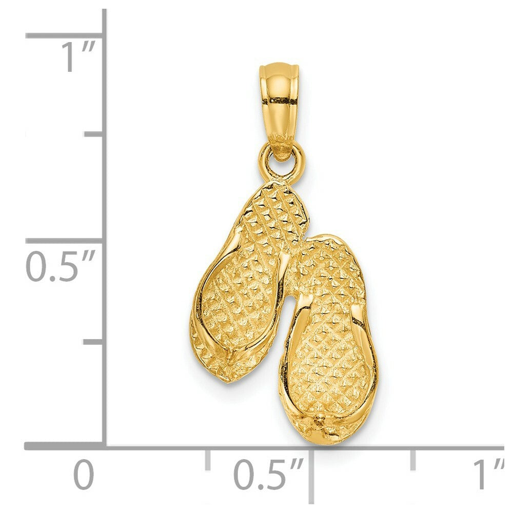 14K Yellow Gold OCEAN CITY DOUBLE FLIP-FLOP Charm Pendant
