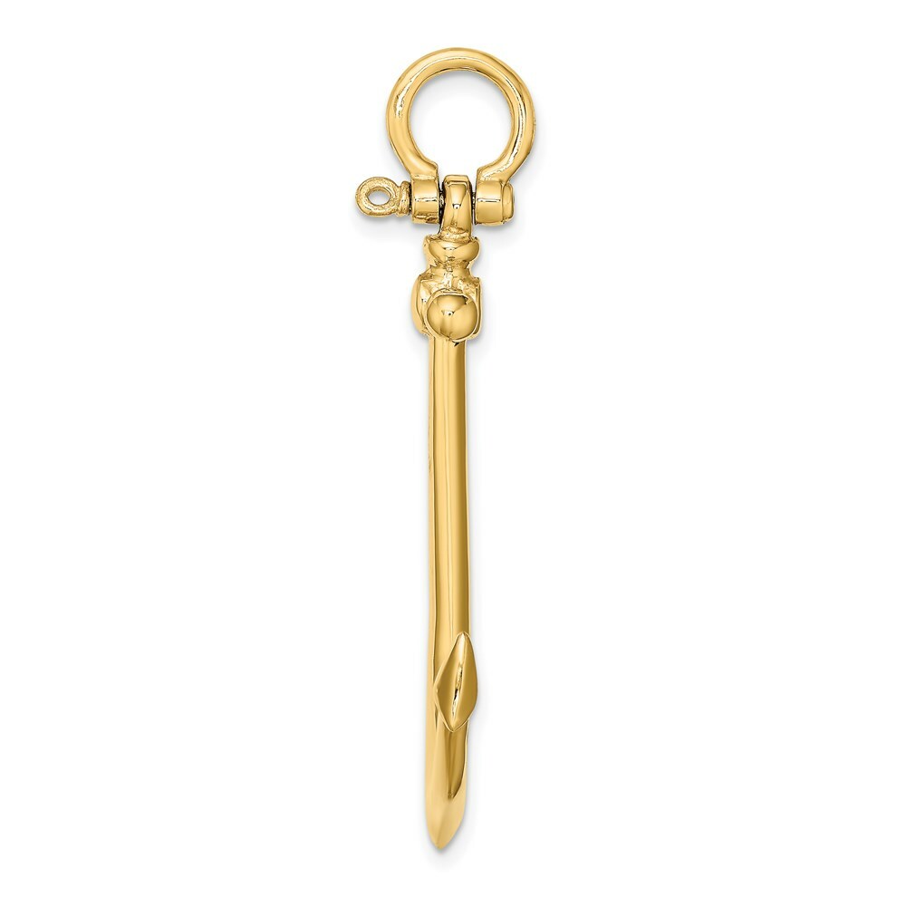 14K Yellow Gold 3-D Large Anchor Charm Pendant