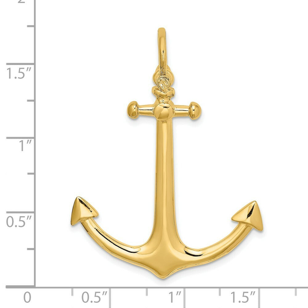 14K Yellow Gold 3-D Large Anchor Charm Pendant