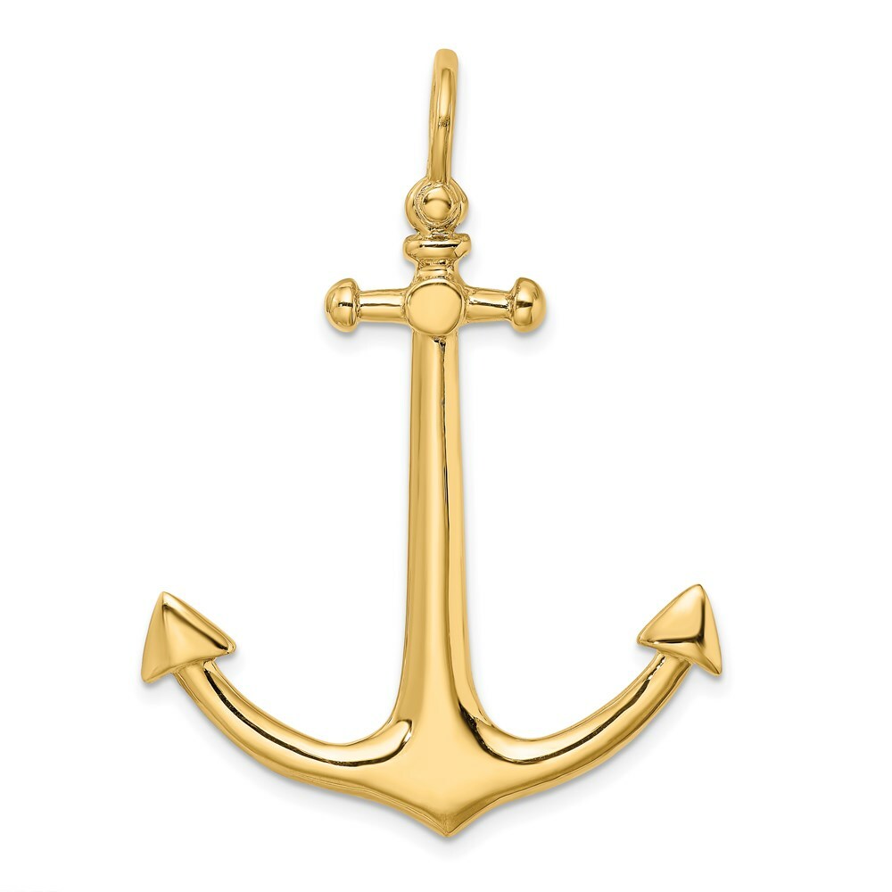 14K Yellow Gold 3-D Large Anchor Charm Pendant