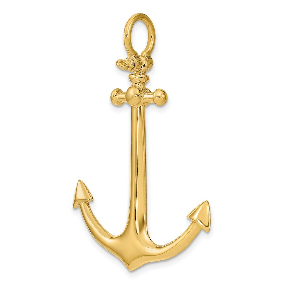 14K Yellow Gold 3-D Large Anchor Charm Pendant