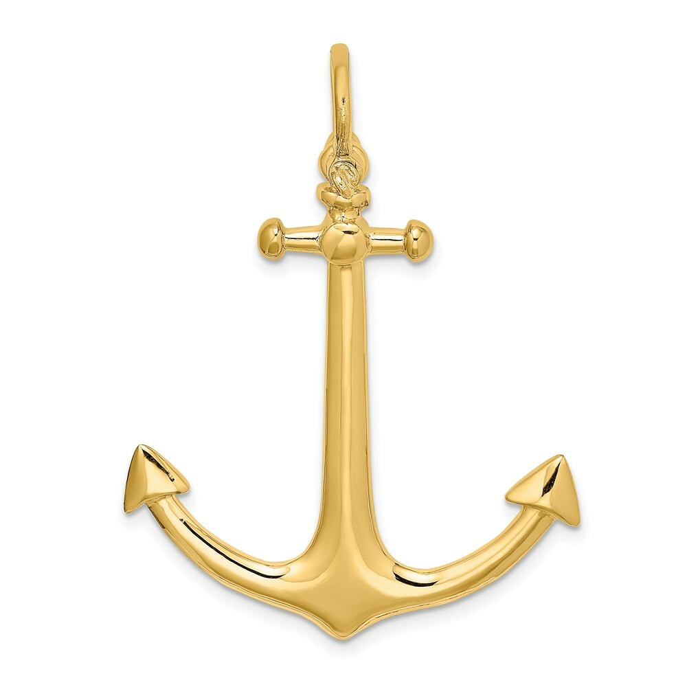14K Yellow Gold 3-D Large Anchor Charm Pendant