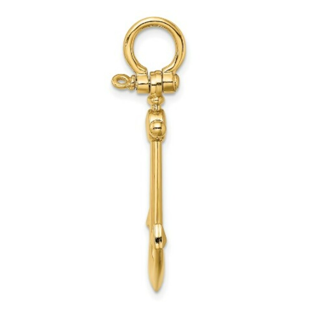 14K Yellow Gold 3-D Small Anchor With Shackle Bail Charm Pendant