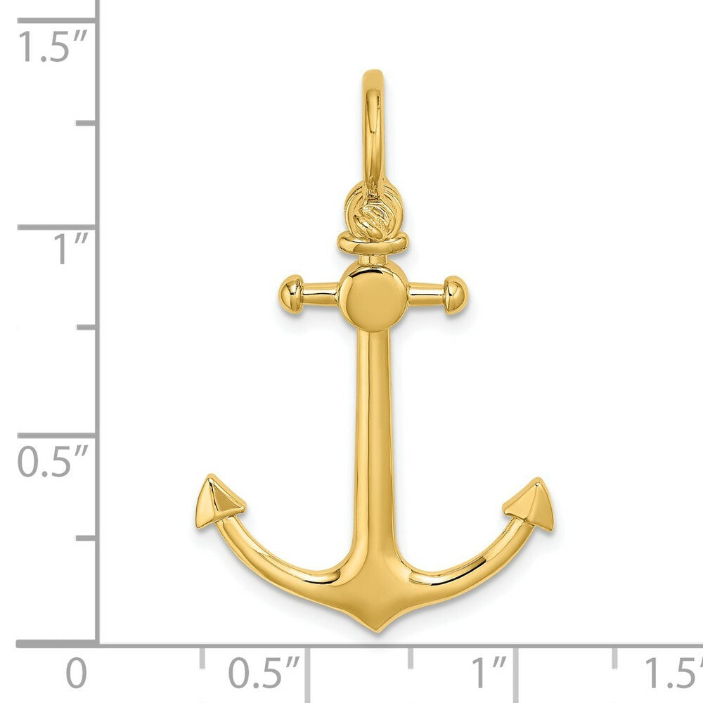 14K Yellow Gold 3-D Small Anchor With Shackle Bail Charm Pendant