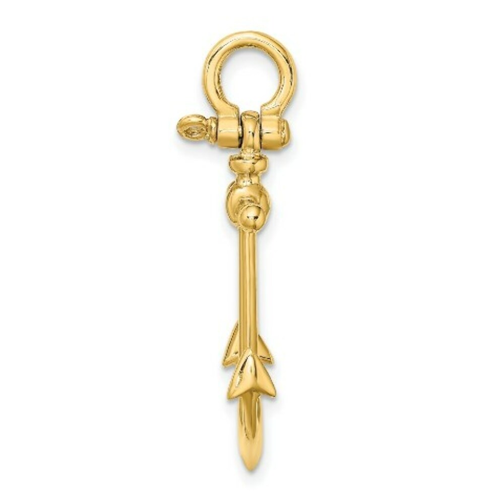 14K Yellow Gold 3-D Anchor With Shackle Bail Charm Pendant