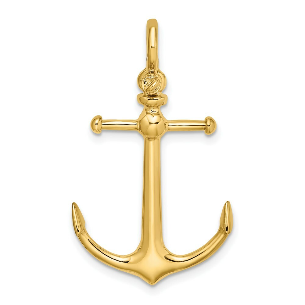 14K Yellow Gold 3-D Anchor With Shackle Bail Charm Pendant