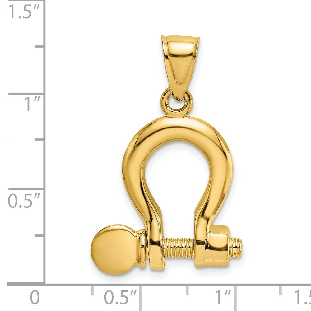 14K Yellow Gold 3-D Large Shackle Charm Pendant