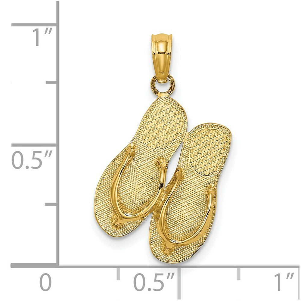 14K Yellow Gold Polished Large MARCO ISLAND Double Flip-Flop Charm Pendant