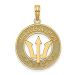 Load image into Gallery viewer, 14K Yellow Gold BARBADOS On Round Frame With Trident Spear Charm Pendant
