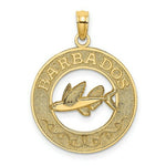 Load image into Gallery viewer, 14K Yellow Gold BARBADOS On Round Frame With Flying Fish Charm Pendant
