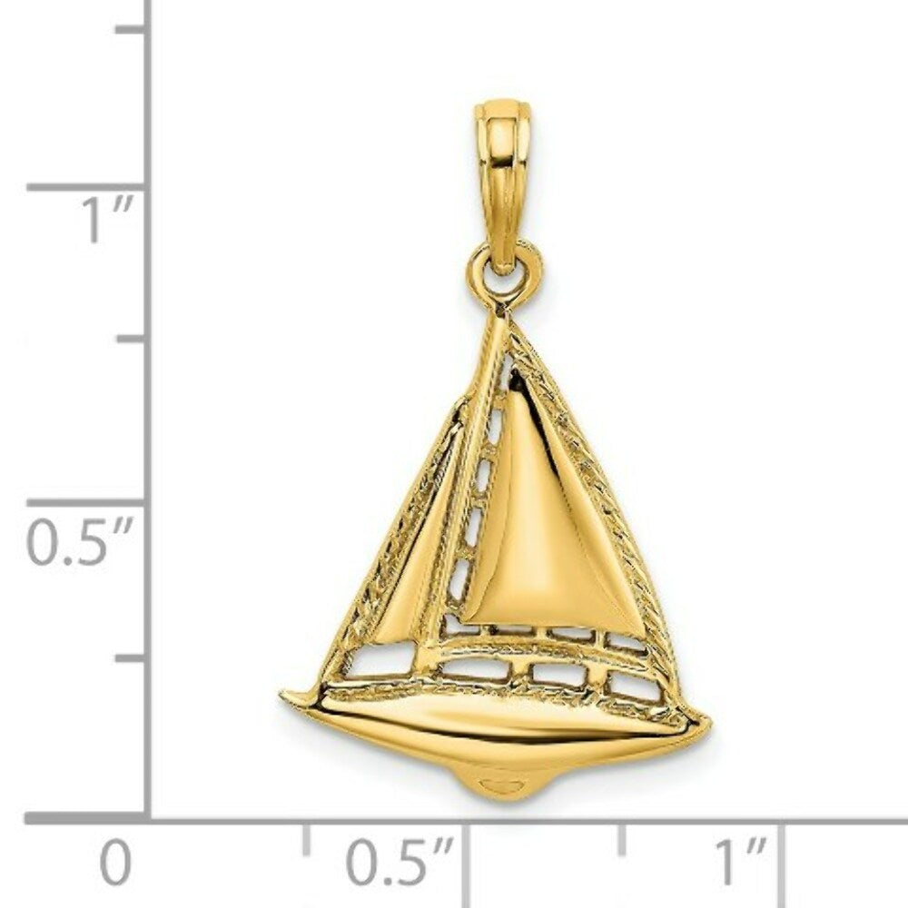 14K Yellow Gold 2-D Sailboat Charm Pendant