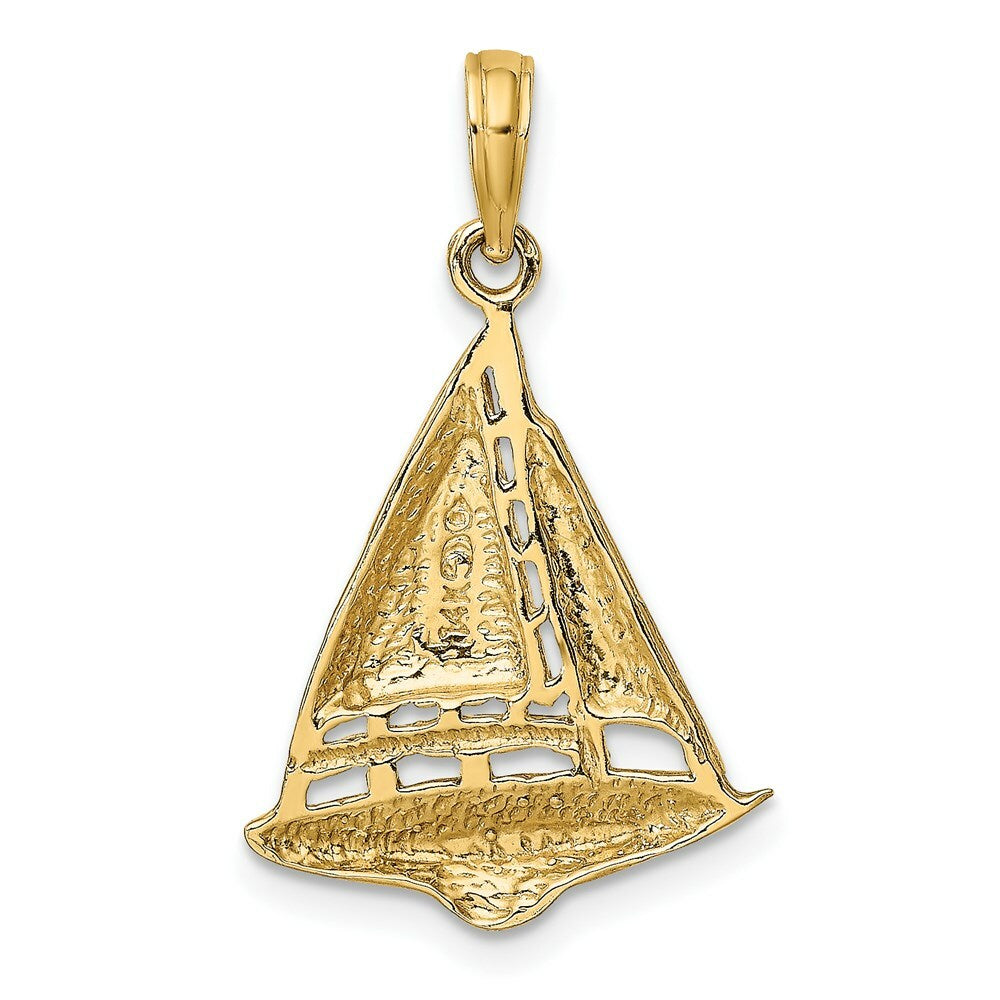 14K Yellow Gold 2-D Sailboat Charm Pendant