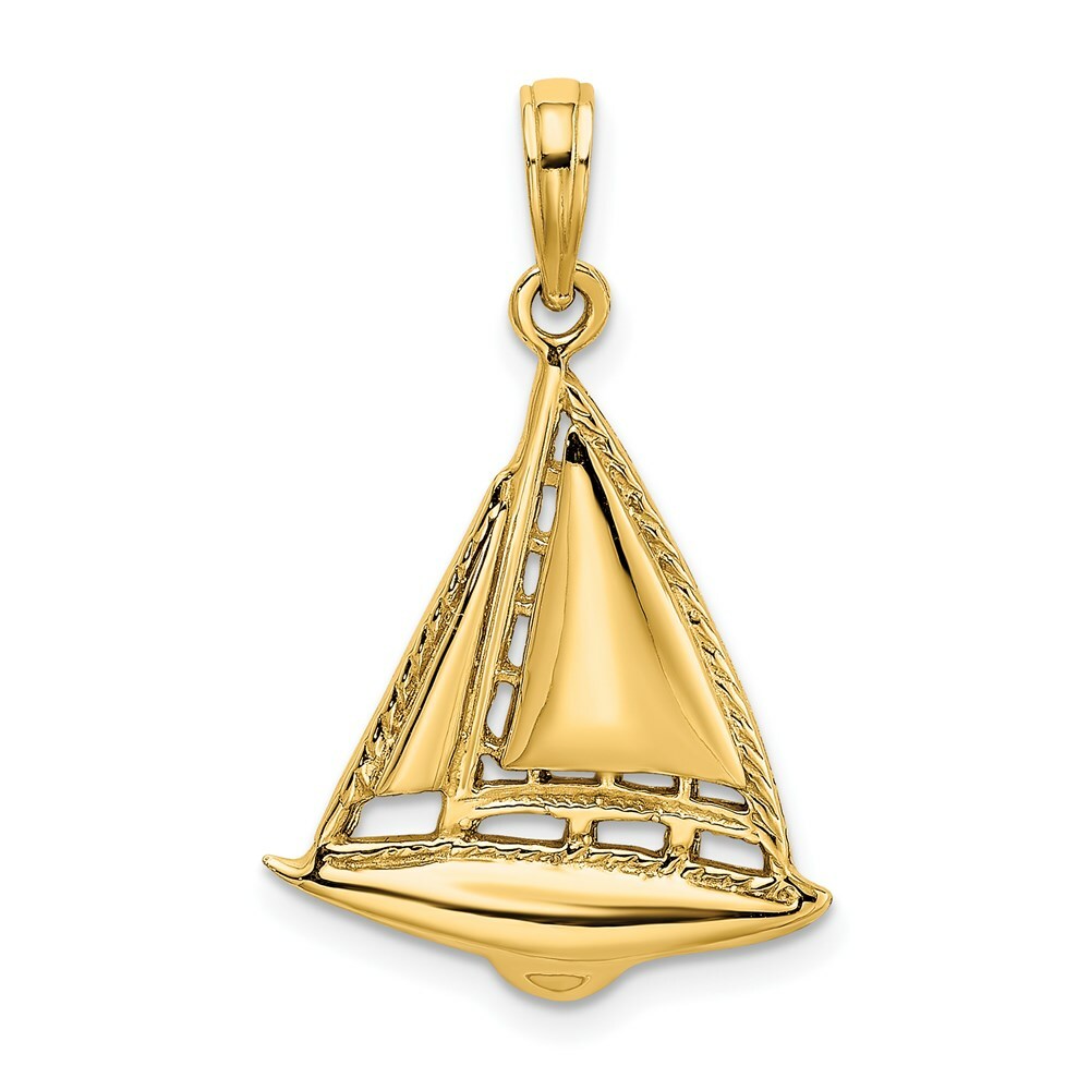 14K Yellow Gold 2-D Sailboat Charm Pendant