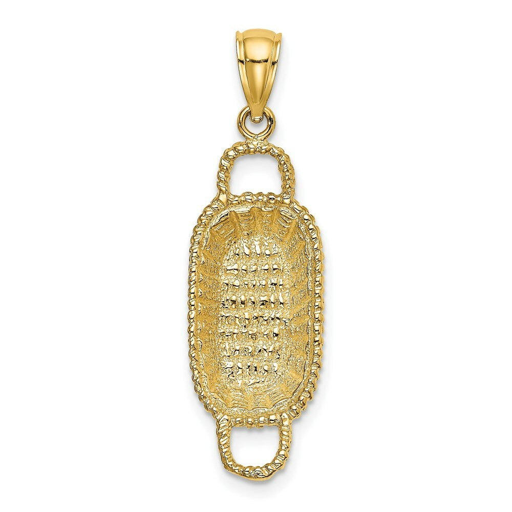 14K Yellow Gold 3-D 2 Handles Rectangular Basket Charm Pendant