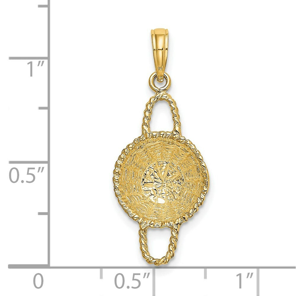 14K Yellow Gold 3-D 2 Handles Round Basket Charm Pendant