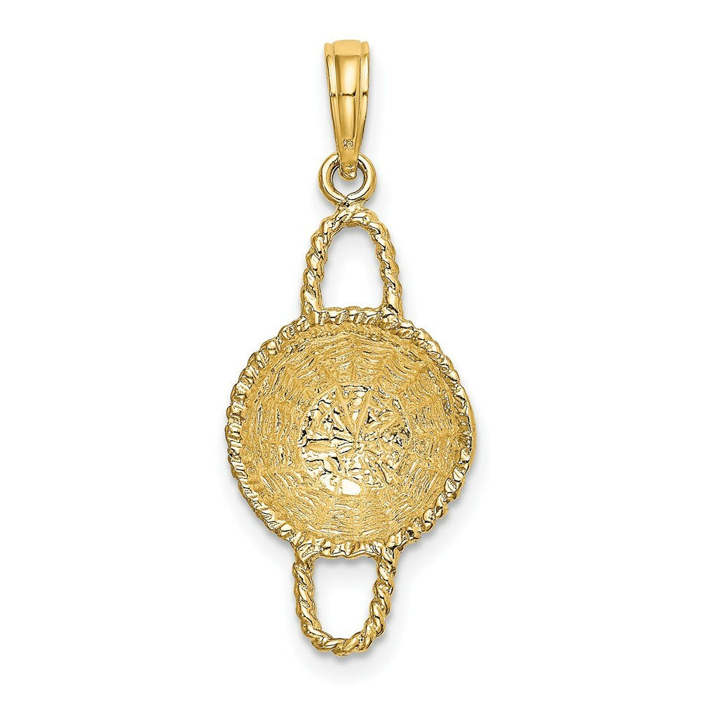 14K Yellow Gold 3-D 2 Handles Round Basket Charm Pendant