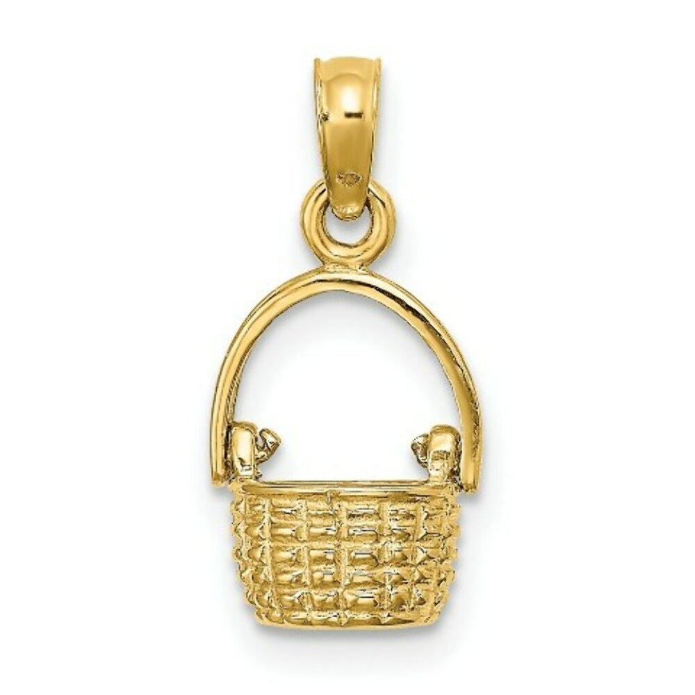 14K Yellow Gold 3-D Moveable Handle Basket Charm Pendant