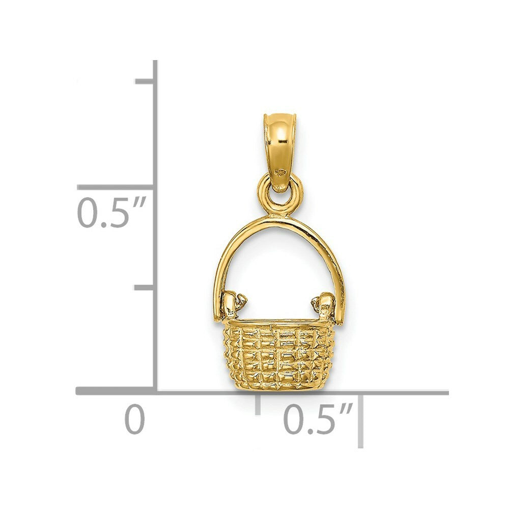 14K Yellow Gold 3-D Moveable Handle Basket Charm Pendant