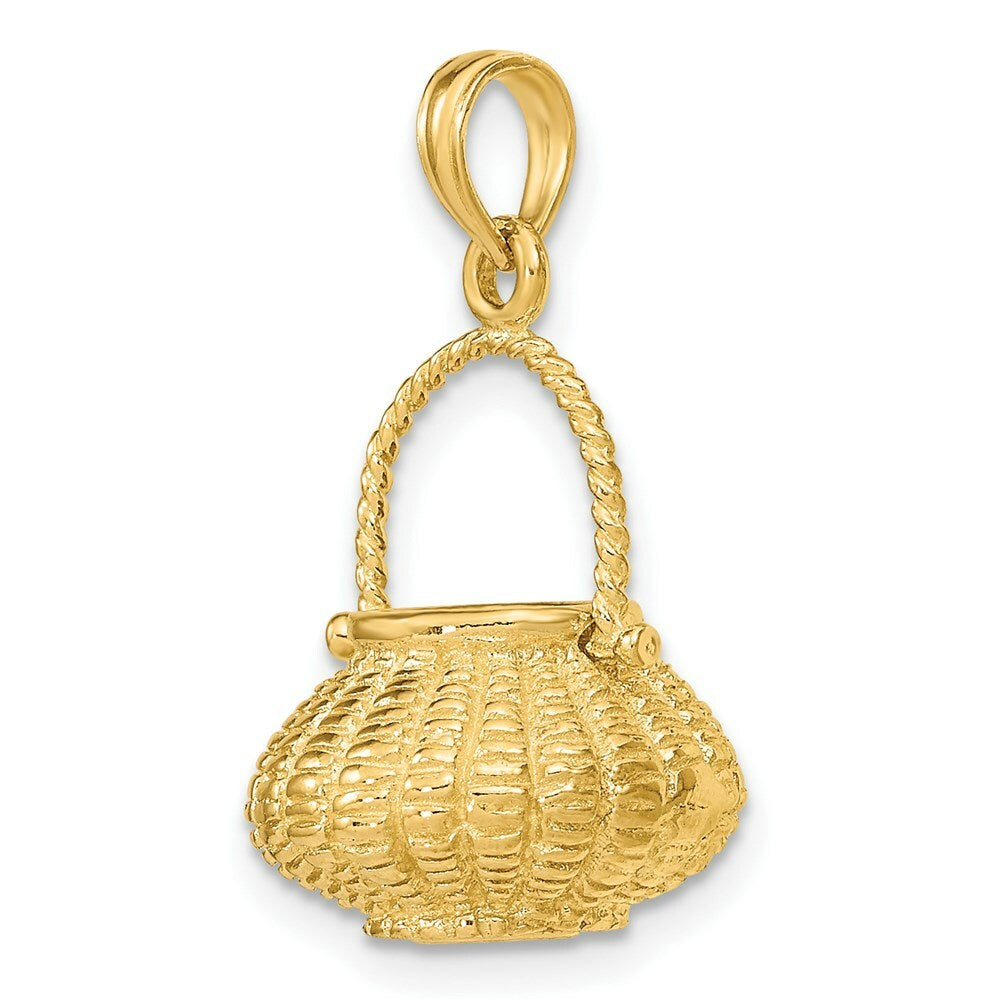 14K Yellow Gold 3-D Moveable Handle Flower Basket Charm Pendant
