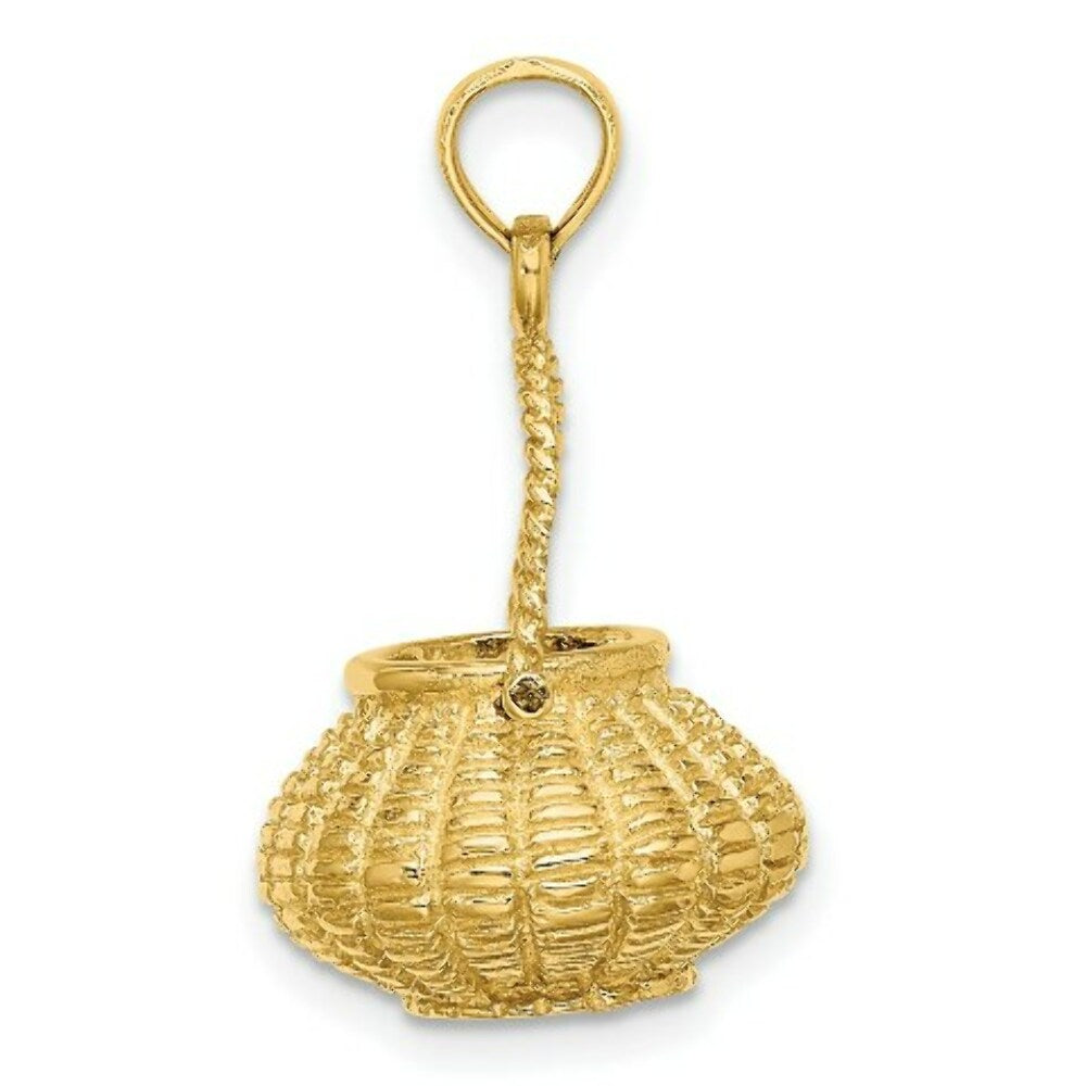 14K Yellow Gold 3-D Moveable Handle Flower Basket Charm Pendant